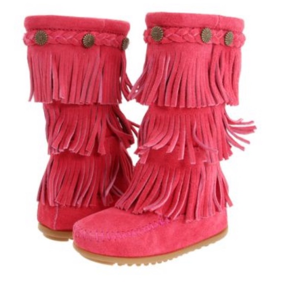 Minnetonka Shoes | Minnetonka Childrens Pink Fringe Boots | Color: Pink | Size: 8g | Xena154's Closet